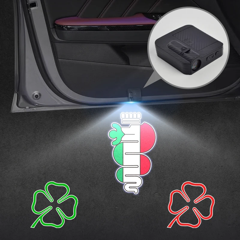 

For Alfa Romeo Four-Ieaf Clover Snake Emblem Car Door Light Welcome Lamp Wireless Laser Projector Auto Decoration HD LED