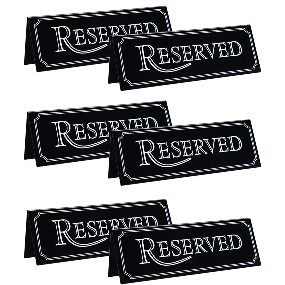 

6pcs Acrylic Table Card Sign Hotel Restaurant Reserved Table Signs Reminder Sign For Wedding Birthday Party Black 20x7cm