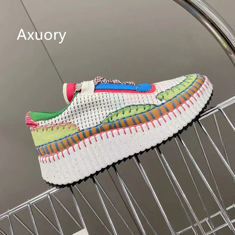 2023 Women's Sports Shoes Mixed Color Rainbow color Lace-up Casual Shoes With Box High Quality Handmade Platform Fashion Style