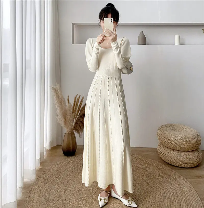 

Women's Sweater Dress Bottomed A-Line Autumn And Winter Fashion Long Sleeve Knitted Dress Midi All Match Female Pullover T798