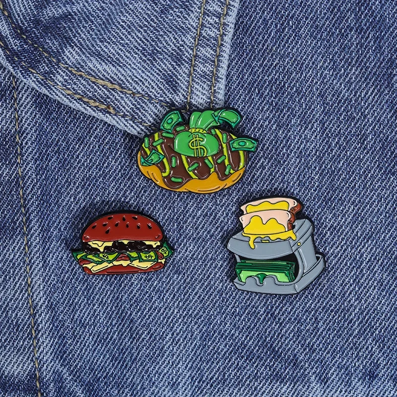 Мультяшная банкнота Хан эмалированная булавка вкусный гамбургер тостер брошь