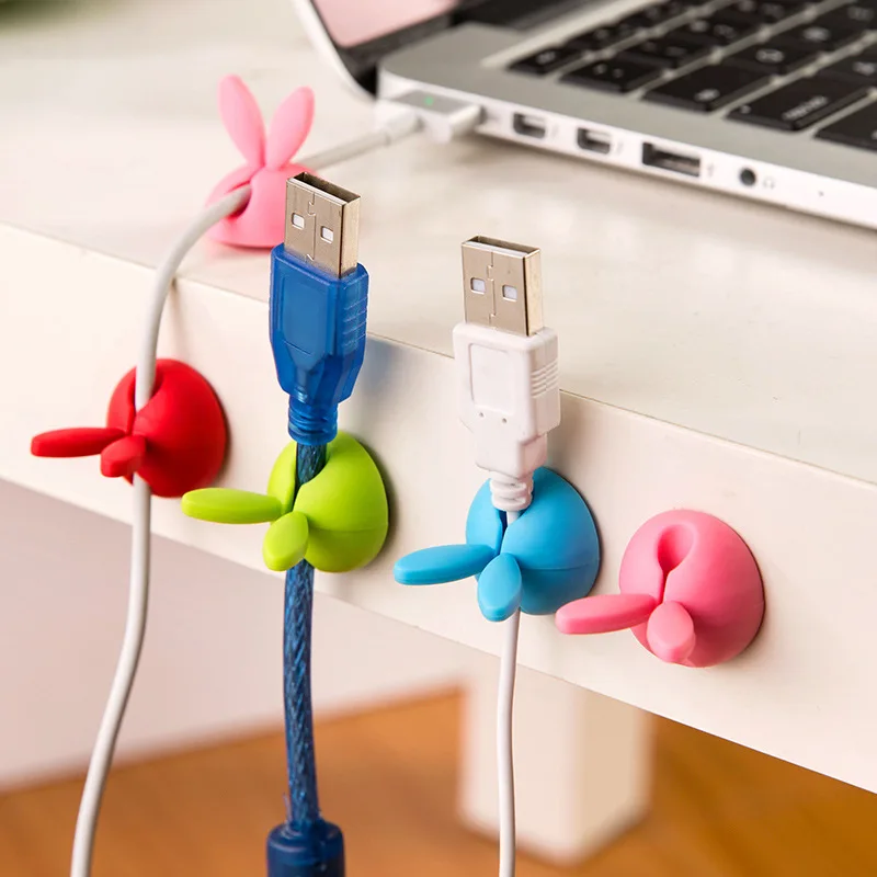 10pcs cute bunny ears cable clips silicone self adhesive cable manager desk phone charger cable earphones wire winder holder free global shipping