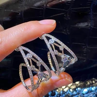 luxury high end white c shaped curved hollow x line earrings for women diamond retro elegant classic geometry ear jewelry
