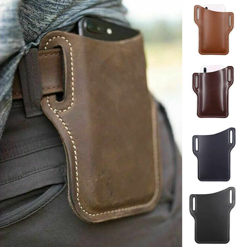 

1 Pcs Men Phone Case Holster Cellphone Loop Holster Belt Waist Bag Props Leather Running Pouch Travel Camping Purse Phone Wallet