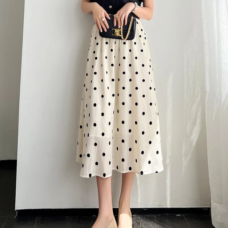 COIGARSAM Women Skirt Spring 2022 New Polka Dot High Waist Apricot Skirts Dropshipping