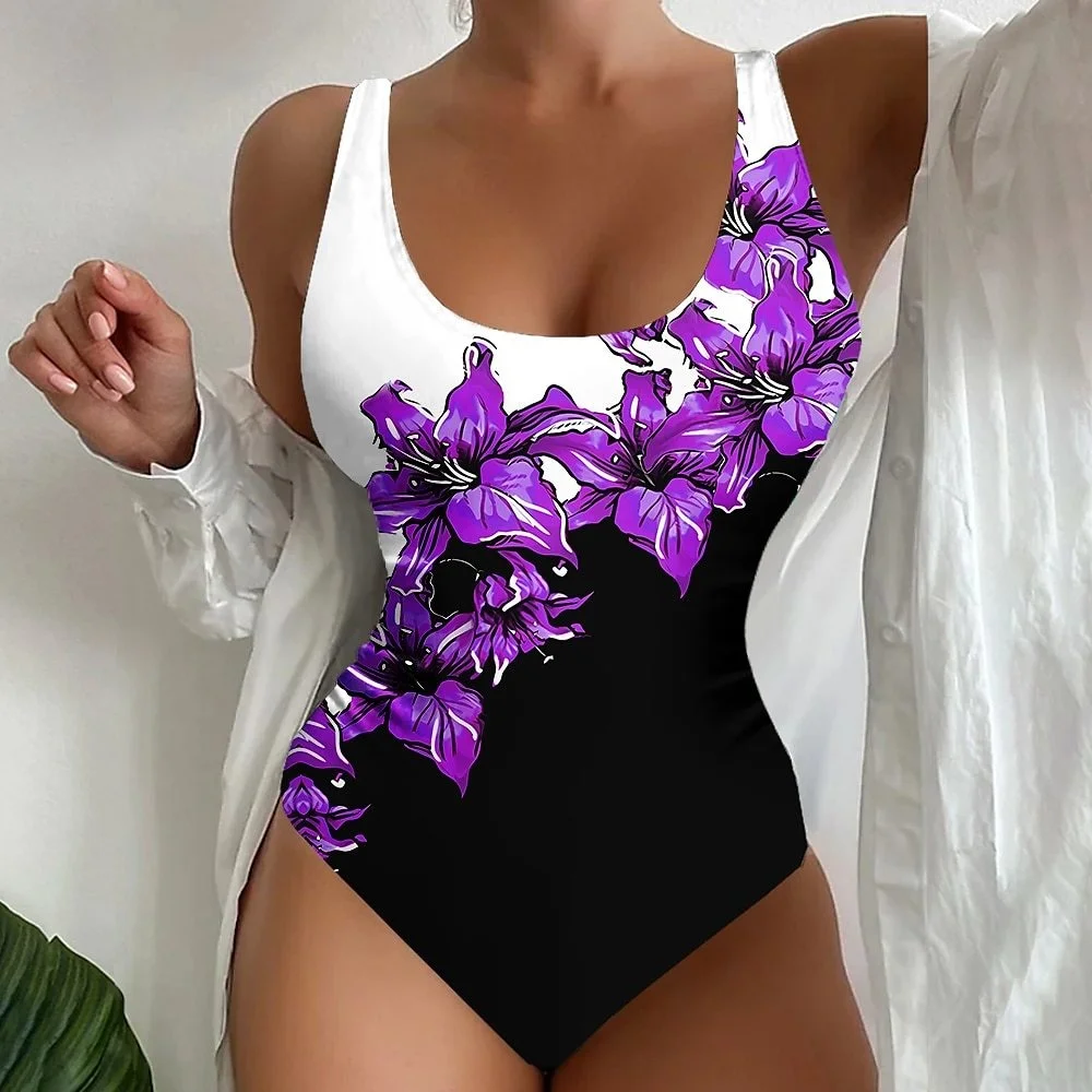 

Летний новый купальник с цветочным принтом, пляжная одежда, купальные костюмы, Новый Повседневный женский купальник для отпуска, Цельный Монокини, купальные костюмы