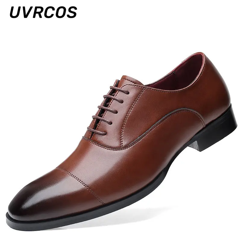 

Men Casual Leather Shoes Pointed Toe Breathable Formal Business Low Top Work Fashion