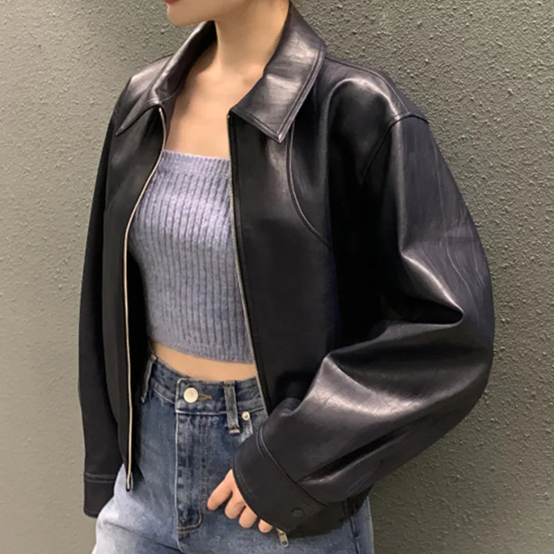 2023 Loose Chic Vintage Fashion Leather Women Korean Casual Ladies Leathers