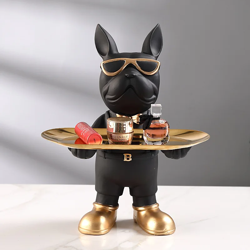 

Домашний декор из смолы, скульптура бульдога, украшение для интерьера собаки, декоративный поднос для ключей, маленькие предметы, подарок для рукоделия