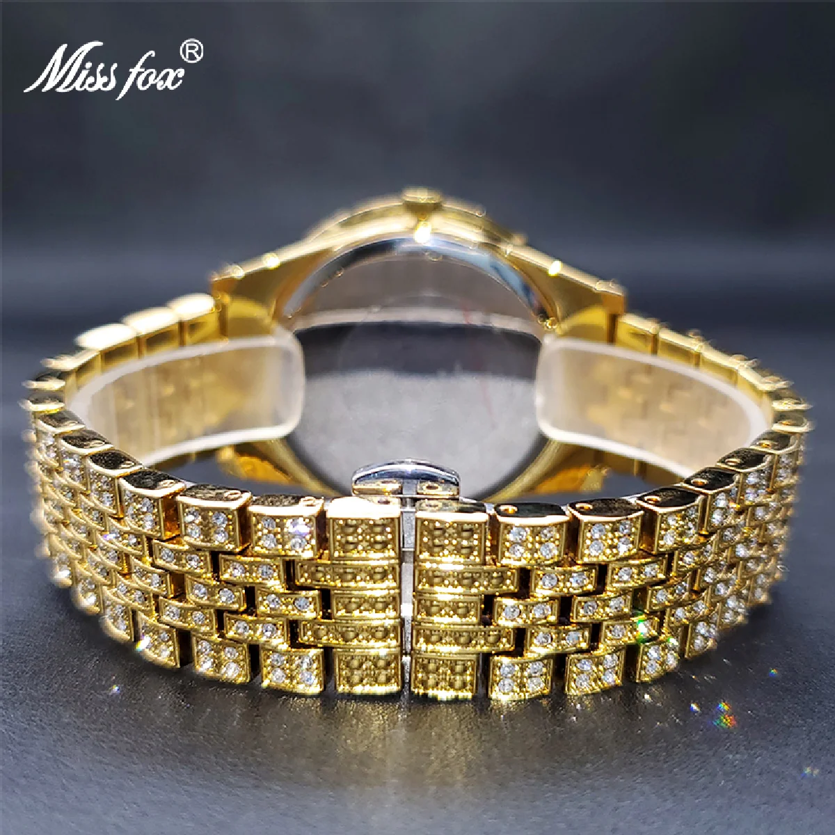 New Women's Fashion Watch 18K Gold Full Moissanite Iced Out Watch For Ladies Auto Calendar Waterproof Rel��gio Feminino Dourado