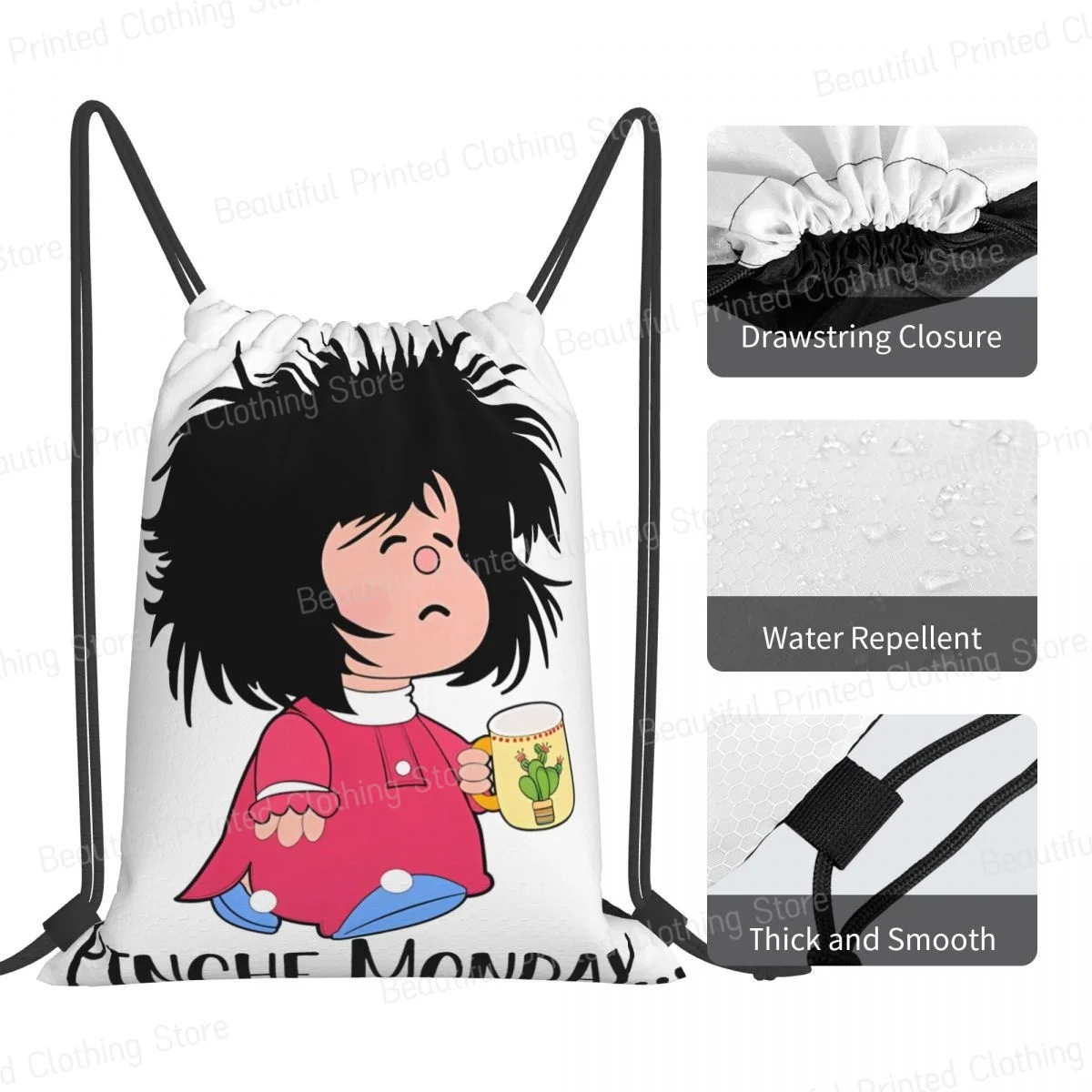 Рюкзак из полиэстера на шнурке сумки Pinche Monday забавная сумка Mafalda для хранения