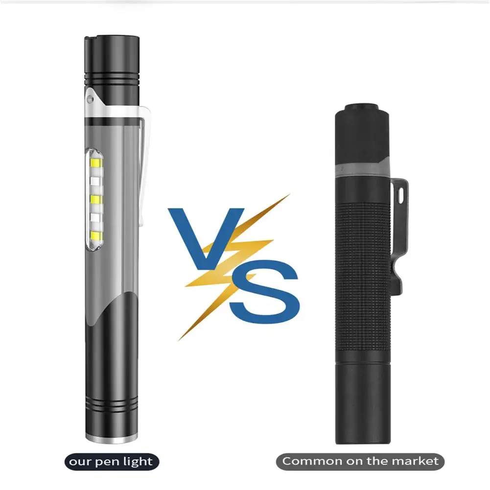 

Led Clip-on Pen Light Built In 260ma Battery Household Mini Portable Flashlight With Indicator Light