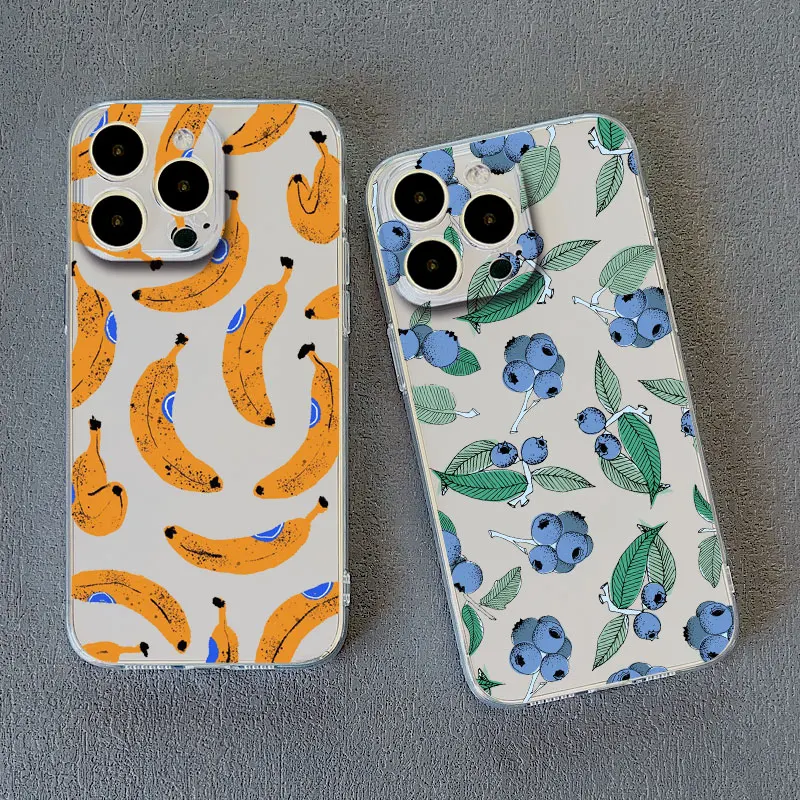 Color Fruits Banana Strawberry Clear Phone Case For iPhone 14 13 12 11 Pro Max Mini 7 8 Pus XR XS X Transparent Covers