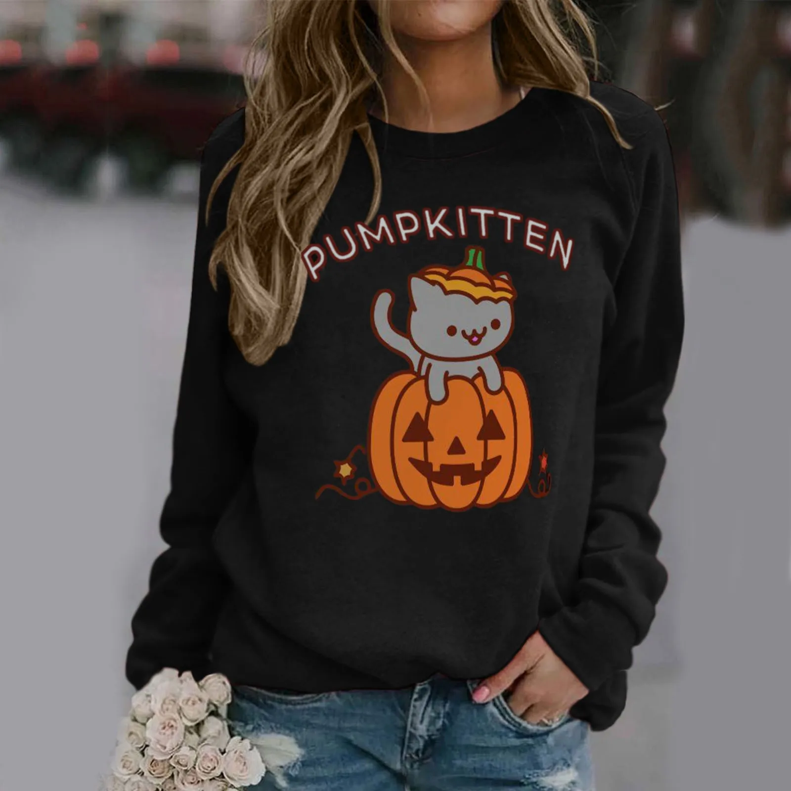

Warm Hoodie for Women Ladies Women Halloween Hooded Print Round Neck Long Sleeve Sweatshirt Top Purple Sweatshirt Women