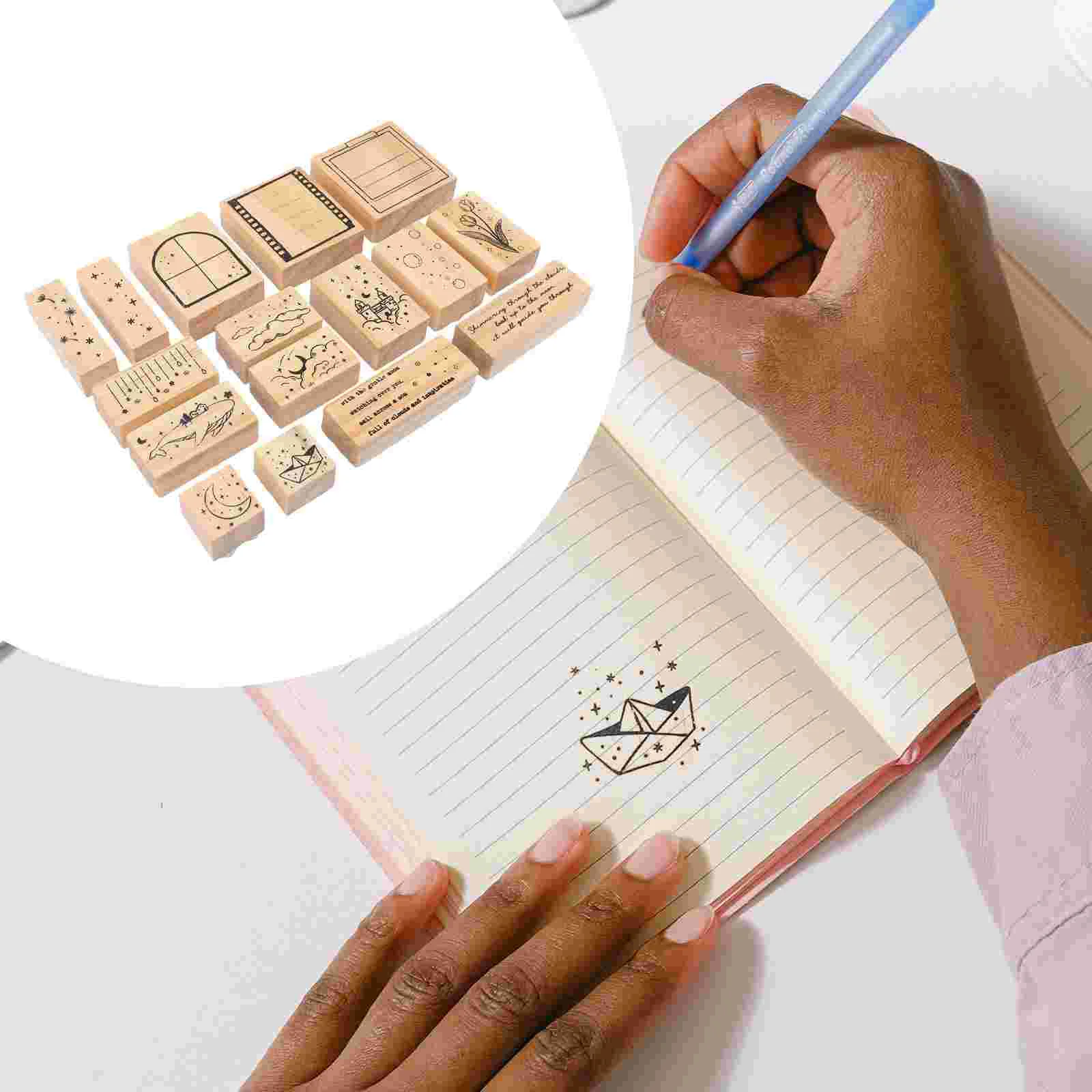 

Stamp Stamps Decorative Scrapbook Wooden Flower Seal Rubber Planner Scrapbooking Wood Kids Hand Stamper Crafting Making Journal