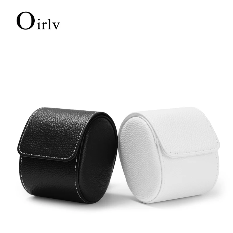 Oirlv New Black PU Leather Watch Storage Box With Velvet Insert Red /Black Portable Watch Bag Travel Watch Organizer With Button