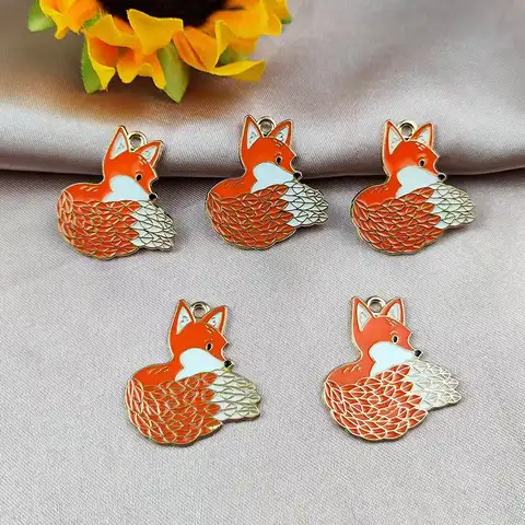 10 pieces.25x27 mm enamel fox charming jewelry accessories Bracelet necklace Suspension Suspension "Make yourself" gilded ...
