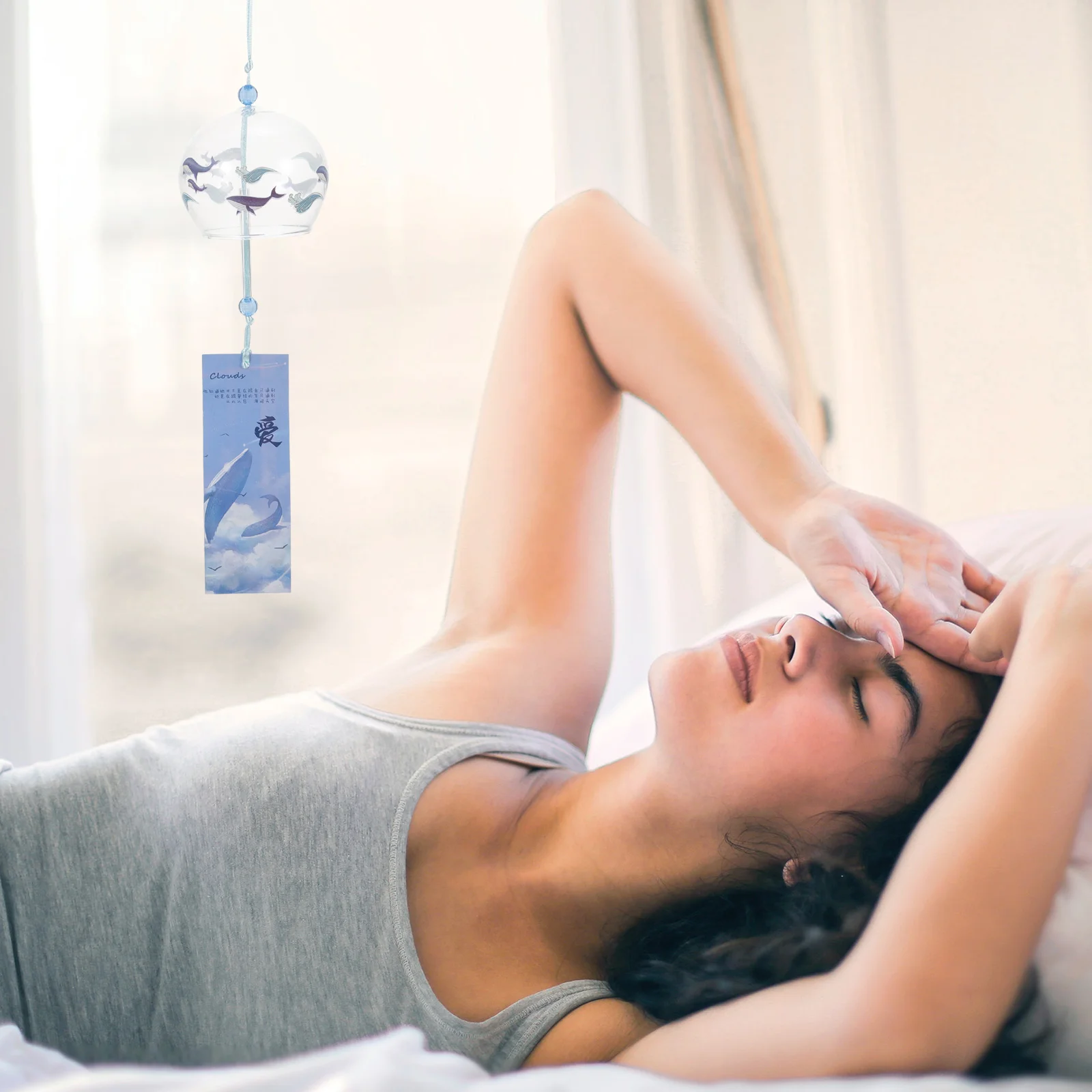 Стеклянные колокольчики Мелодичные автомобильные украшения Синяя лягушка