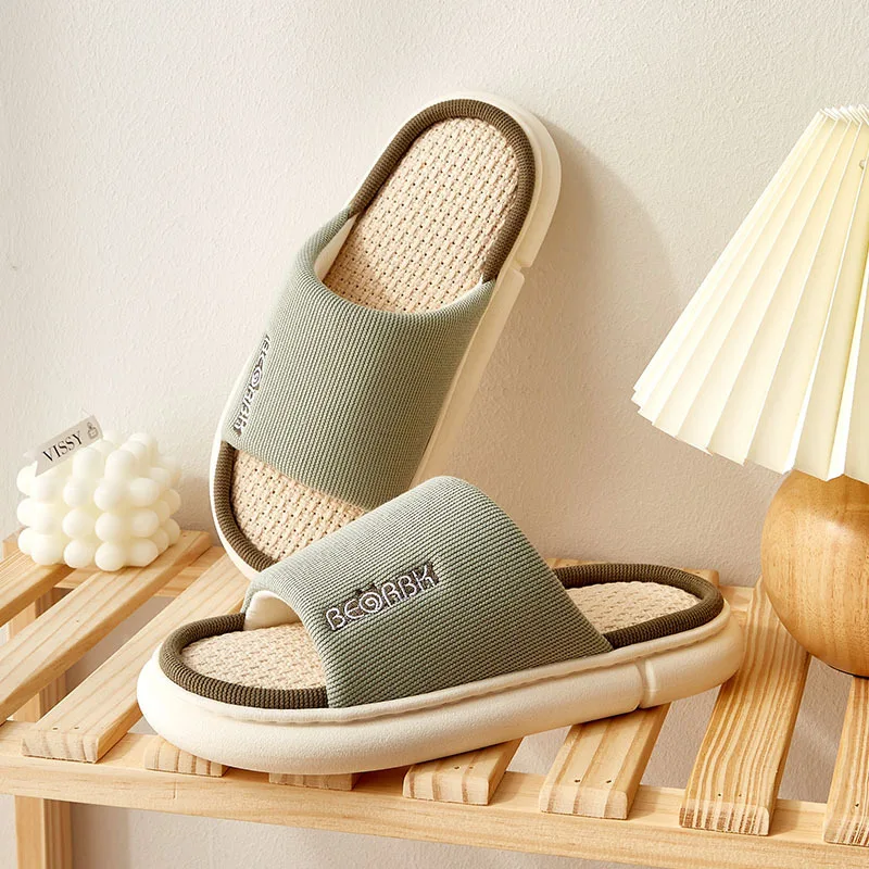 Couples' Simple Fashionable Japanese Trend Letters Couples' Cotton Linen Warm Slippers Women Shoes Personalized Deodorization