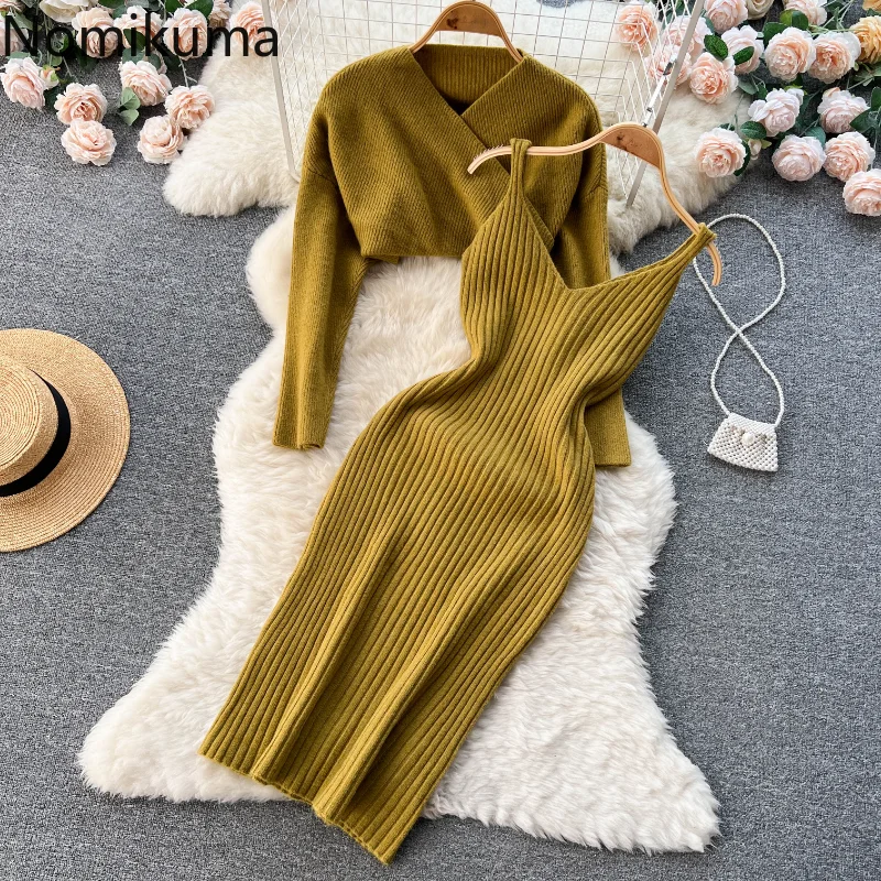 

Nomikuma Dresses for Women 2022 Autumn Winter Slim Bodycon Solid Color Vestidos De Mujer Vintage Elegant Fashion Robe Femme