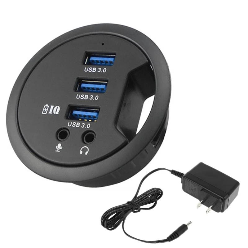 

5-Port USB 3.0 Hub Mounting In-Desk Charging Stations with 3.5mm Mic Earphone Hole Multi Splitter for Mouse Keyboard 2022 New