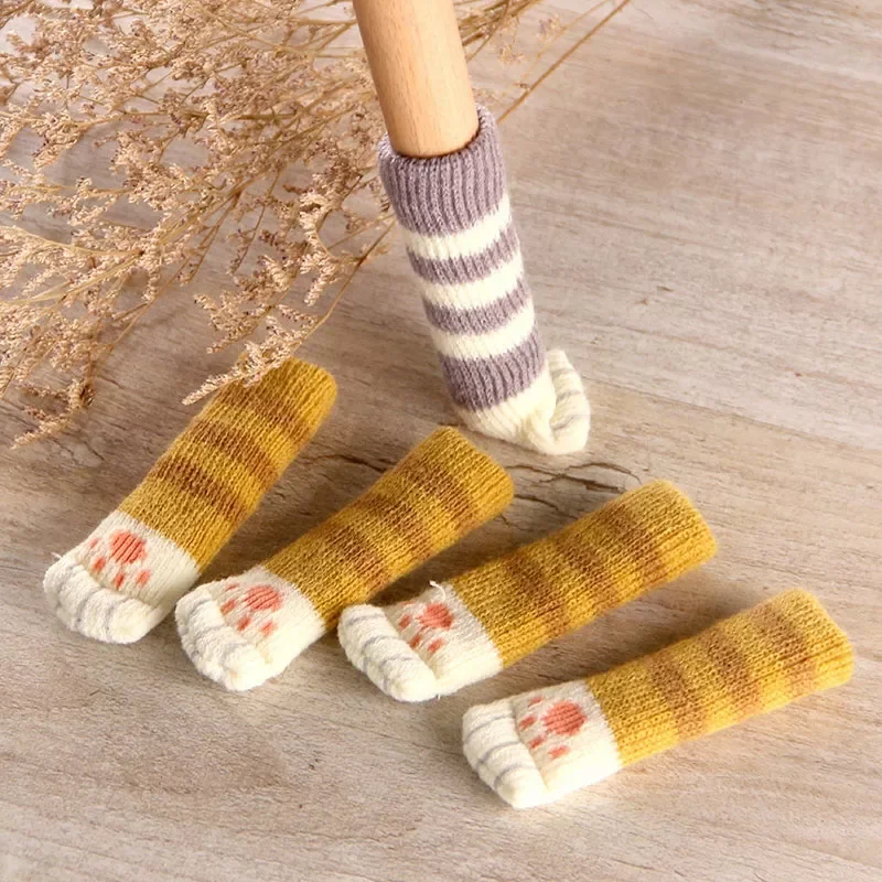 

4Pcs Cat Paw Table Foot socks Chair Leg Covers Floor Protectors Non-Slip Knitting Socks For Furniture Cartoon Home Decor