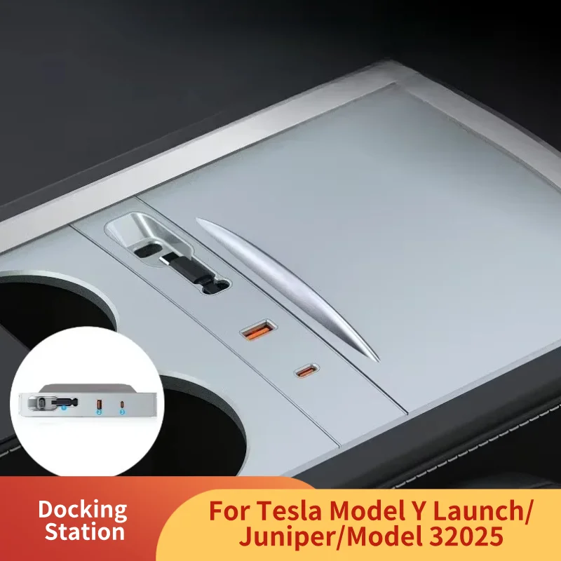 Фото Док-станция для Tesla Model Y Juniper/Model 3+ USB-концентратор Док-станция 80 Вт PD Type C Центральное управление Расширение быстрой зарядки №1