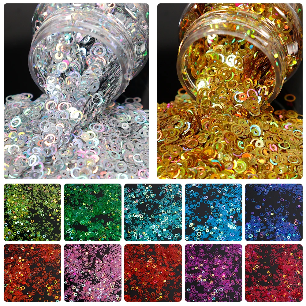 3.5OZ Bottle Holographic Hollow Round Nail Art Glitter Mixed Size Chameleon Chunky Sequins Laser Sparkly Manicure Flakes B-1