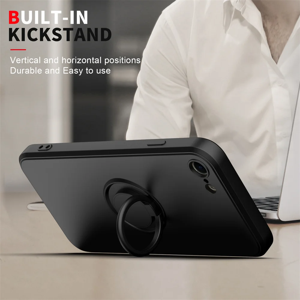 Роскошный чехол из жидкого силикона с магнитным кольцом-держателем для iPhone 16 Pro Max