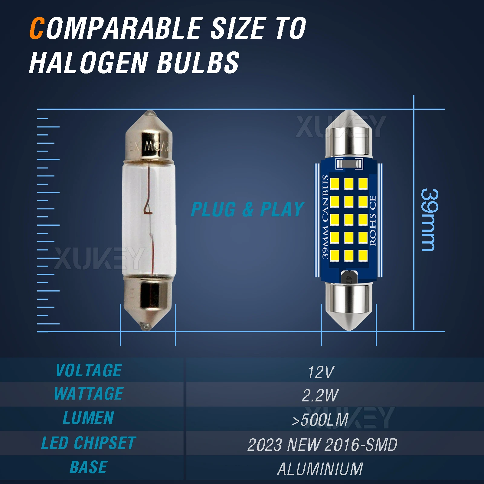 Лампы-гирлянды CASHCOW 4X 39 мм 38 лампы C5W CANBUS 2016-15-SMD 12 В для замены салона автомобиля