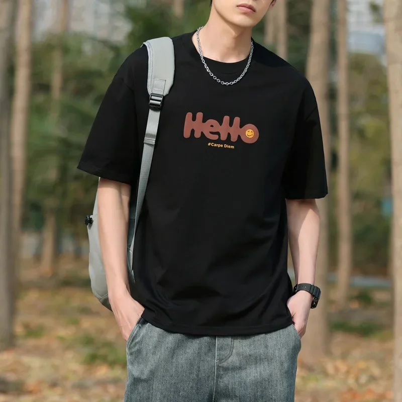 Сверхмощная мужская футболка с короткими рукавами 230 г лето 2023 новый стиль топ