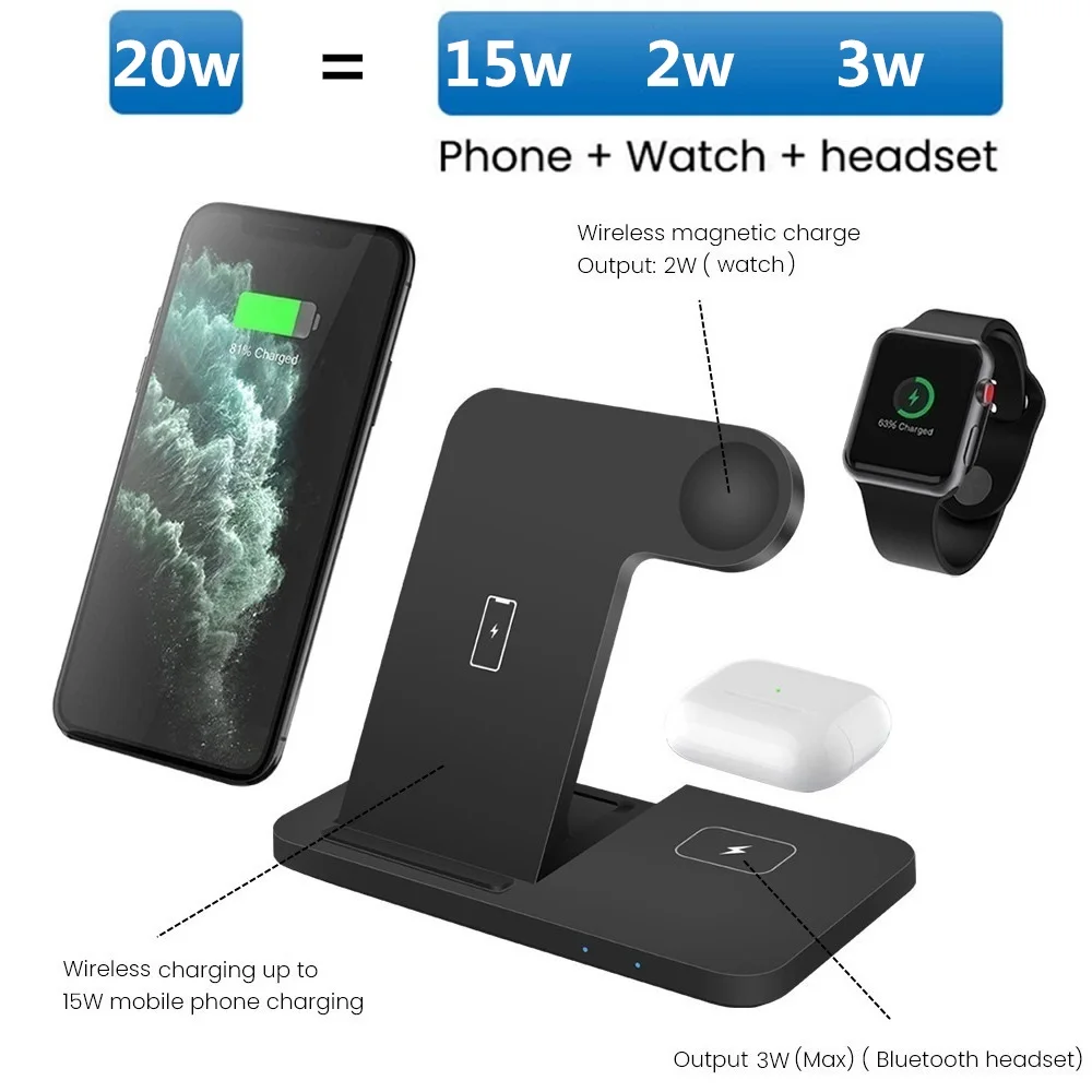 Tanie Bezprzewodowa ładowarka Qi 15W Dla IPhone 14 13 12 11 XS XR X 8 Samsung S22 S21 3 W 1 Szybka Stacja ładująca Dla Apple Watch 7 Airpods Pro