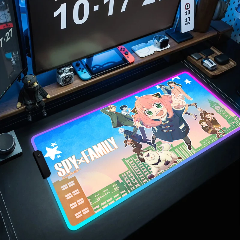 

Spy X Family Mouse Mat RGB HD Print Mouse Pad Anime Gaming Mousepad Gamer Large Rubber Keyboard Mat LED Non-Slip Game Table Mats