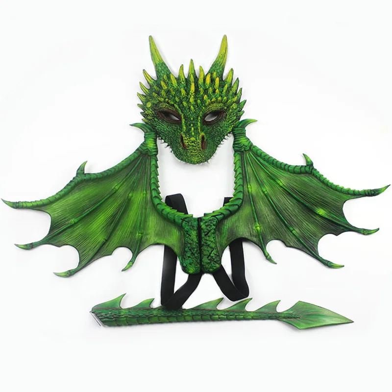 

Hot Halloween Carnival Children Dressed Dragon Mask Wings Tail Set Performance Props