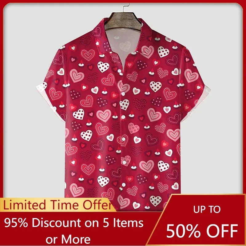 

Men's Shirt Summer Hawaiian Shirt Heart Letter Graphic Prints Turndown Clothing Apparel Tropical Fashion Hawaiian Designer