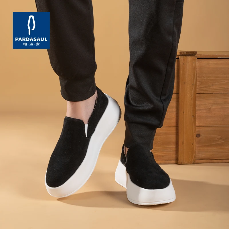 Lefu обувь мужские осенние черные замшевые повседневные туфли на толстой подошве с