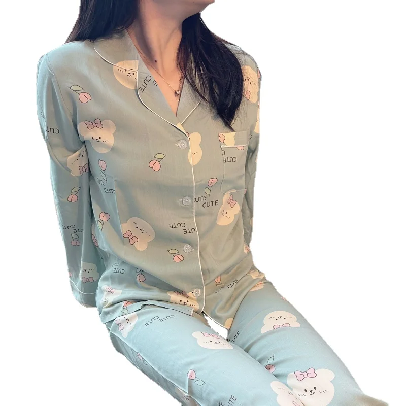 New Pajamas for Women's Spring and Autumn Comfortable Pink Long-sleeved V-neck Home Service Two-piece Suit Can Be Worn Outside