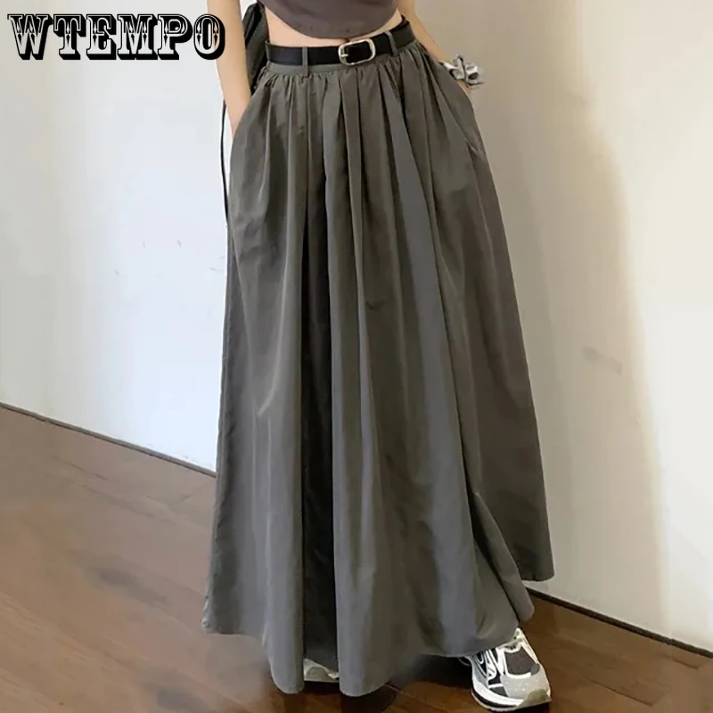 

WTEMPO Korean Preppy Style Black Grey Pink High Waist Draped Skirt Women New All Season Casual Long Pleated Skirts Without Belt