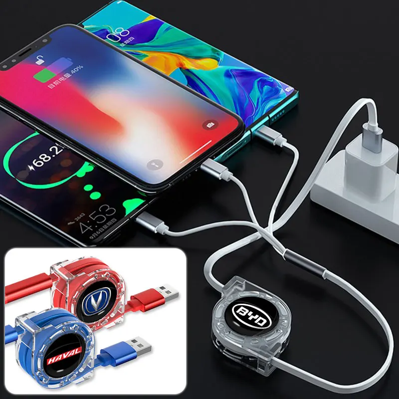 Выдвижной 3 в 1 Автомобильный кабель для зарядки телефона с логотипом типа c Porsche