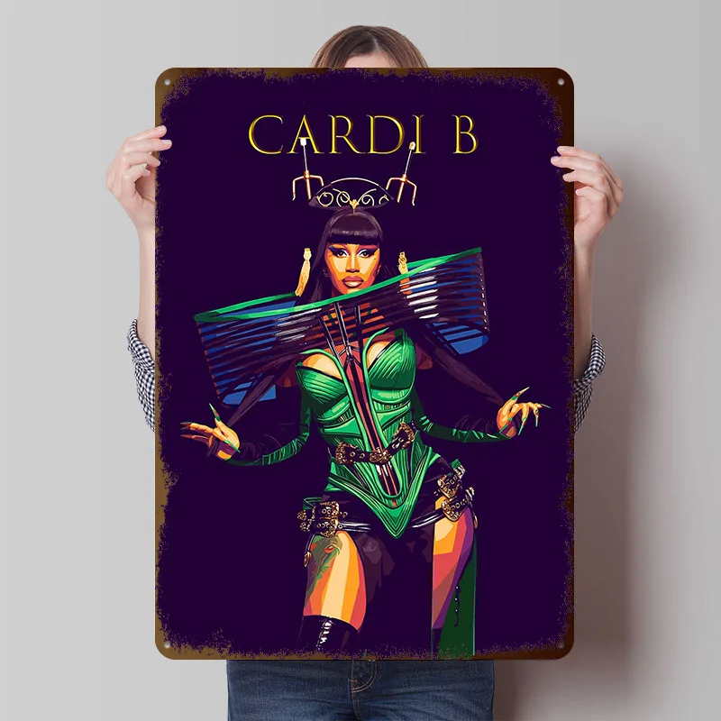 Фото Постер с портретом Cardi B в стиле поп-арт, винтажные металлические таблички на заказ, настенное искусство, ретро-пластиковая табличка для декора спальни, игровой комнаты, декор для стены №1