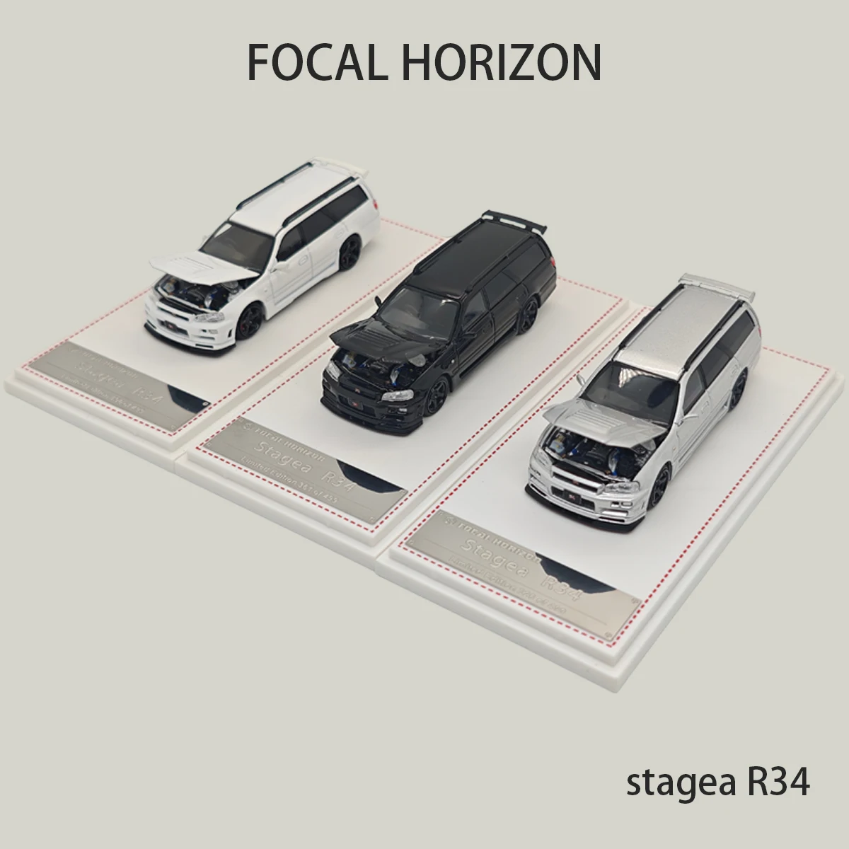 Фото Модель автомобиля FH Stagea R34 1:64 JDM Station Wagon из литого металла с открывающимся капотом и видимыми деталями двигателя. В наличии, готов к отправке. №1
