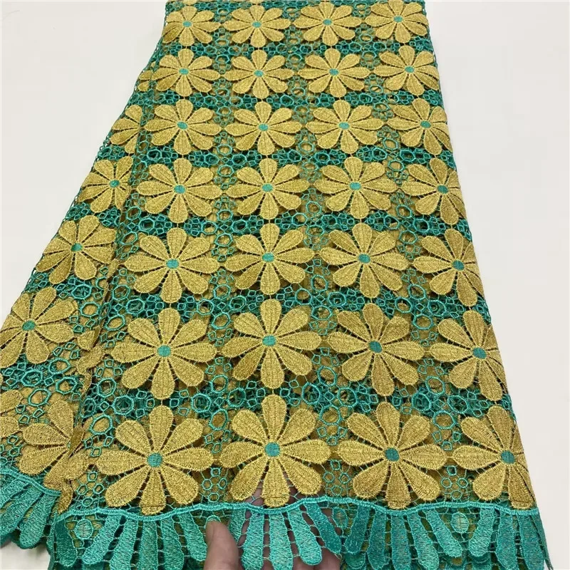 

5 ярдов, горячая Распродажа, французское кружево, африканский гипюр, тюль, Водорастворимая вышитая ткань для свадебной вечеринки 4L110303