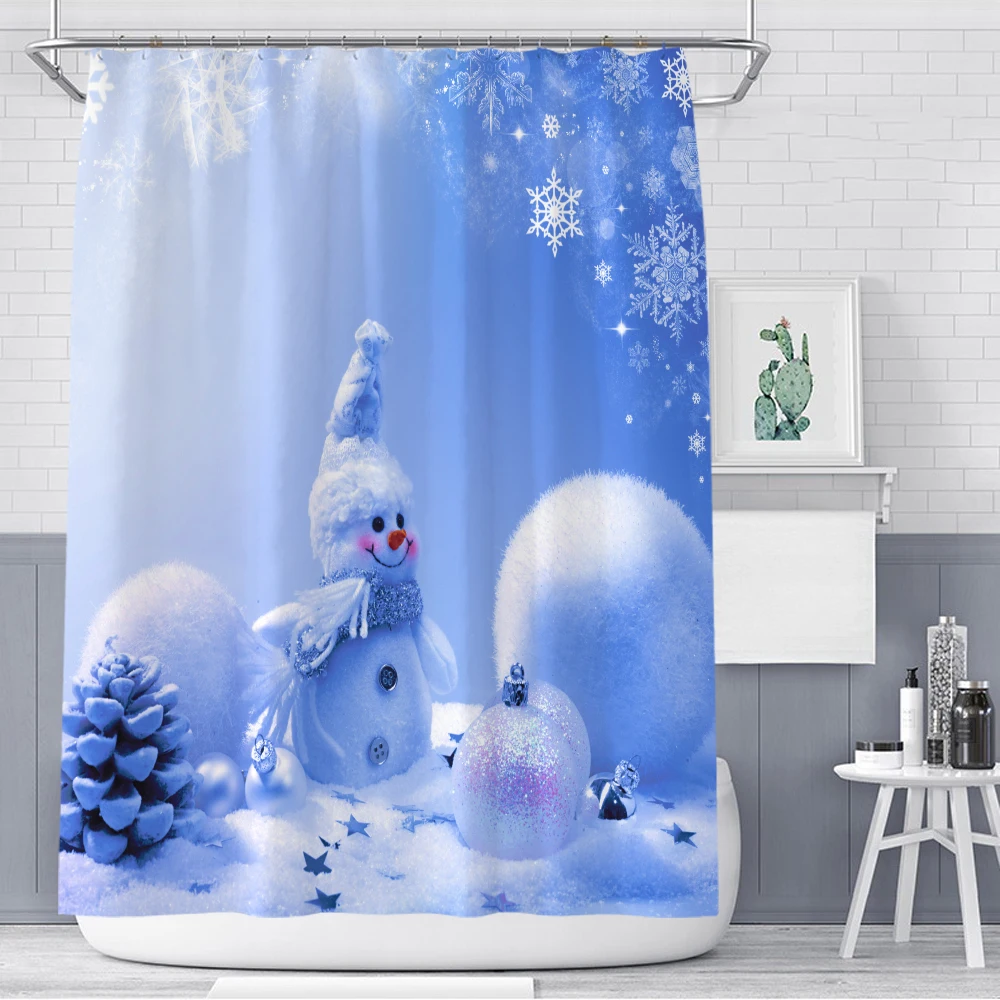 

Синяя Рождественская занавеска для душа со снеговиком, занавеска для ванной, водонепроницаемая занавеска С крючком для ванной комнаты, зан...