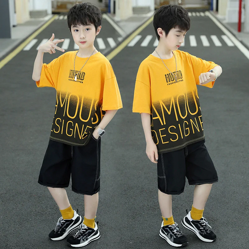 

Спортивный костюм детский из 2 предметов, хлопковая одежда для мальчиков-подростков, джаз, танцы в стиле хип-хоп, спортивные шорты