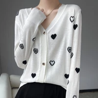 high end cashmere knitted cardigan womens thin long sleeve loose outside with lazy embroidery v neck sweater coat