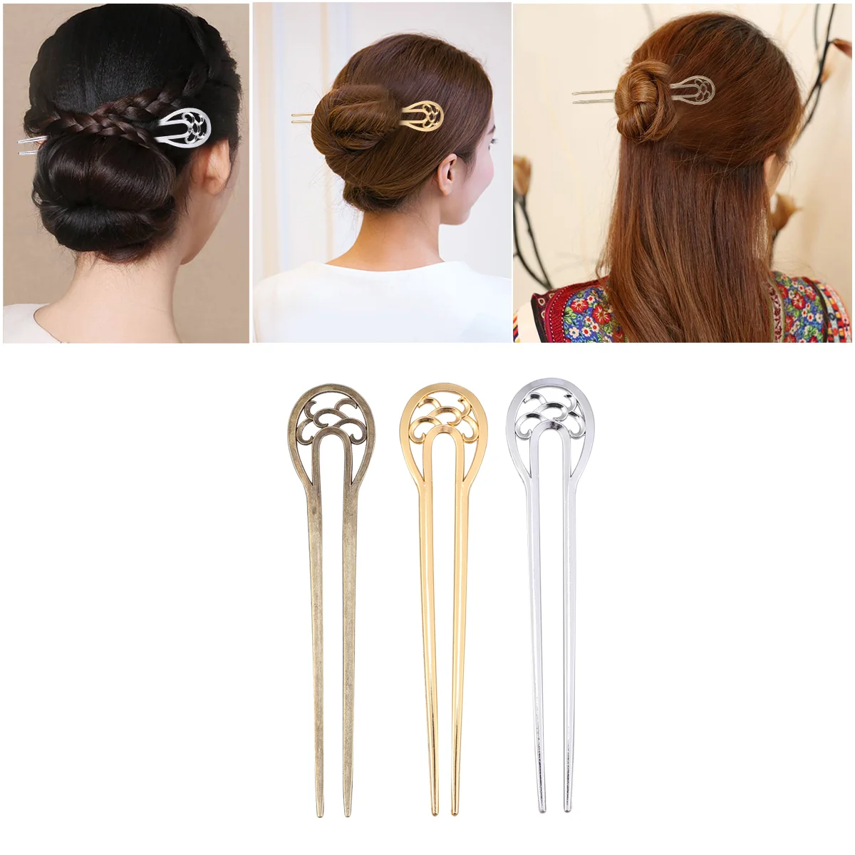 

3pcs Hair Clips Hair Chopstick Chinese Hair Sticks Bun Thick Hair U- Shaped Hair Clip U Shaped Hair Chopsticks