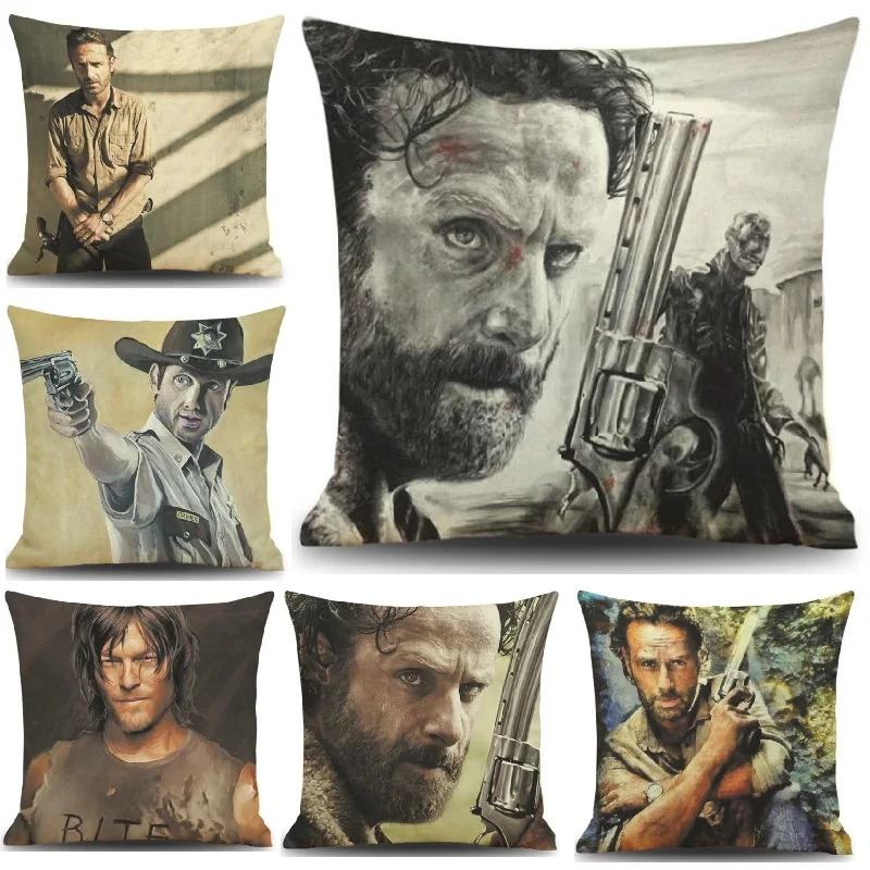 

Cushion Cover Linen Walking Dead Printed Throw Pillows Cover Car Sofa Decorative Pillowcase Decorativos Cojines Coussin 45x45cm