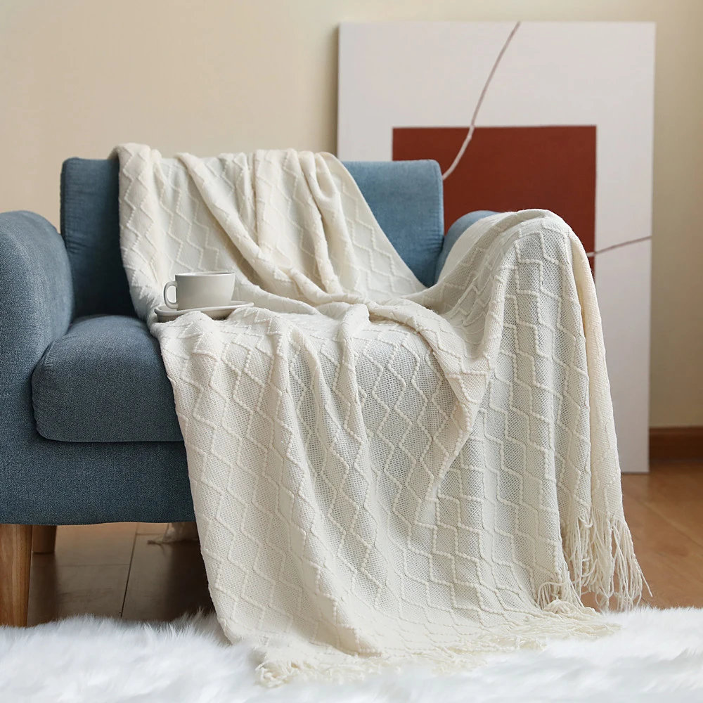 

Nordic Knit Plaid Blanket Super Soft Bohemia Blanket For Bed Sofa Cover Bedspread Plaid On The Sofa Decor Blankets With Tassel