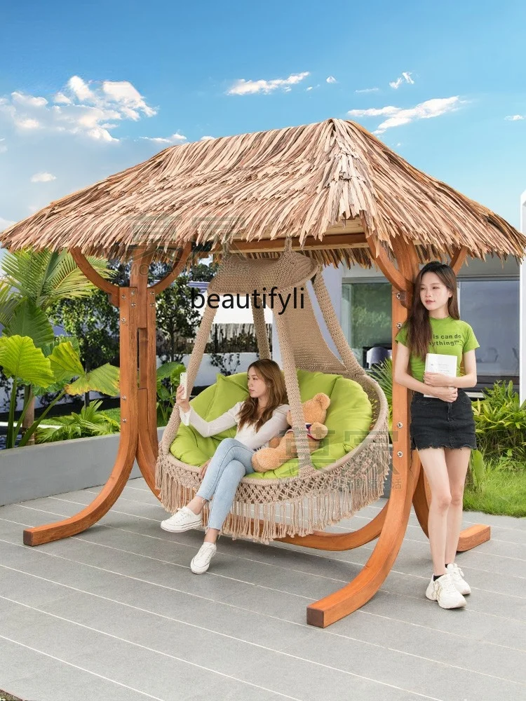 

GY Outdoor Swing Rocking Chair Balcony Courtyard Wood Recliner Leisure Furniture Rocking Bed Glider Hanging Basket