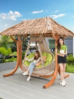 gy outdoor swing rocking chair balcony courtyard wood recliner leisure furniture rocking bed glider hanging basket